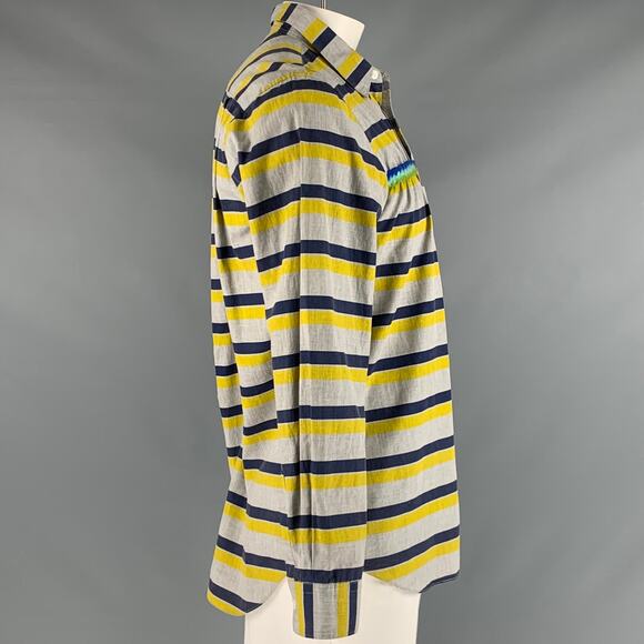COMME des GARCONS HOMME PLUS Size L Grey Multi-Color Stripe Long Sleeve Shirt - Picture 3 of 8